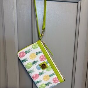 Dooney and Bourke Pineapple Print Wristlet with Green Accents